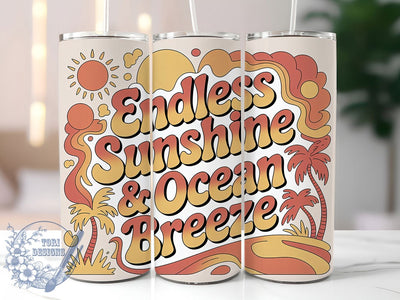 Endless Sunshine Breeze 20oz Tumbler, Ocean Breeze Phrase, Tropical Coastal Illustration, Sublimation Tumbler Wrap, 20oz Tumbler, Fun Summer Gift, Bright Beach Style Sublimation ToriDesigns 