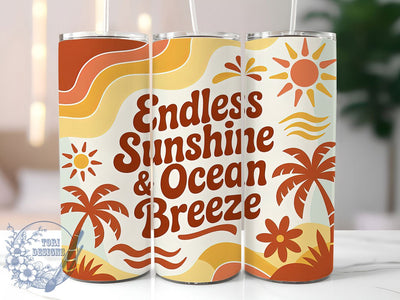Endless Sunshine Breeze 20oz Tumbler, Ocean Breeze Phrase, Tropical Coastal Illustration, Sublimation Tumbler Wrap, 20oz Tumbler, Fun Summer Gift, Bright Beach Style Sublimation ToriDesigns 