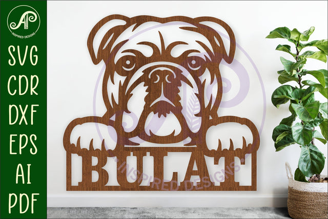 English Bulldog dog name sign svg laser cut file SVG APInspireddesigns 