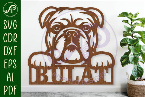 English Bulldog dog name sign svg laser cut file SVG APInspireddesigns 