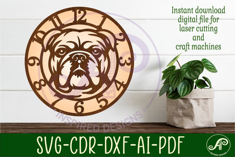 English bulldog dog wall clock laser cut files, SVG SVG APInspireddesigns 