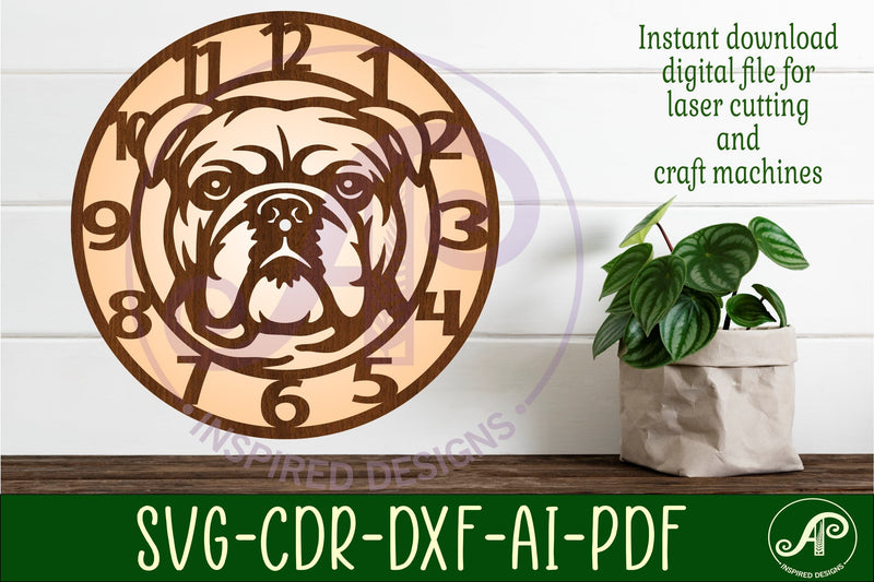English bulldog dog wall clock laser cut files, SVG SVG APInspireddesigns 