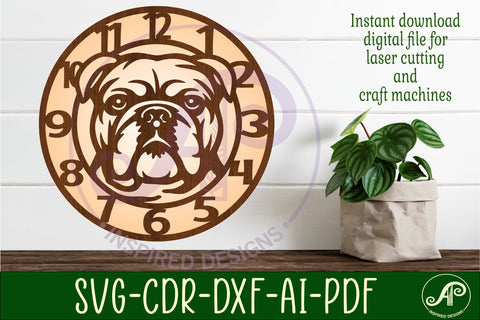 English bulldog dog wall clock laser cut files, SVG SVG APInspireddesigns 