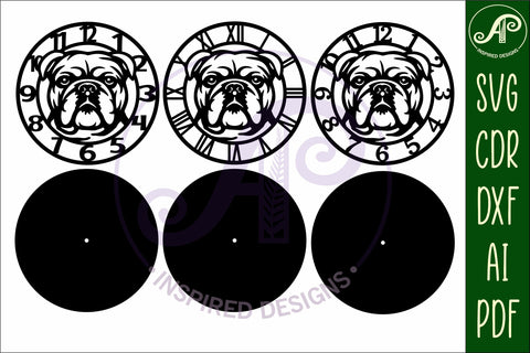 English bulldog dog wall clock laser cut files, SVG SVG APInspireddesigns 