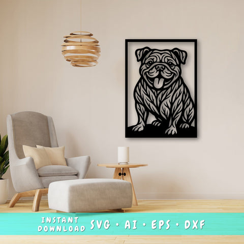 English Bulldog Laser SVG, Cute Dog Laser Cut, Pet Lover Design, Digital Download, Dog Art, Laser Engraving File SVG HappyDesignStudio 