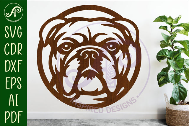English Bulldog Wall Art SVG Laser Cut Dog Face Circle SVG APInspireddesigns 