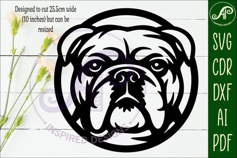 English Bulldog Wall Art SVG Laser Cut Dog Face Circle SVG APInspireddesigns 