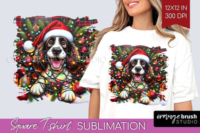 English Springer Spaniel Christmas Dog Square Tshirt PNG Sublimation OrangeBrushStudio 