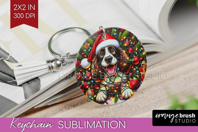 English Springer Spaniel Funny Christmas Dog Keychain PNG Sublimation OrangeBrushStudio 