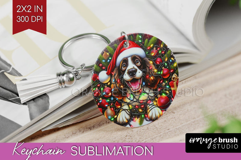 English Springer Spaniel Funny Christmas Dog Keychain PNG Sublimation OrangeBrushStudio 