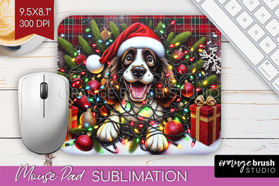 English Springer Spaniel Funny Christmas Dog Mouse Pad PNG Sublimation OrangeBrushStudio 
