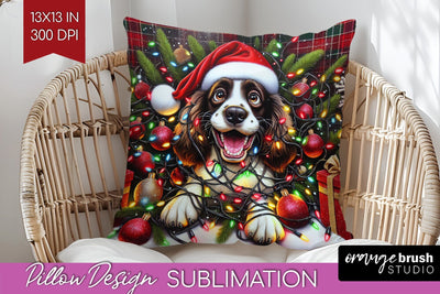 English Springer Spaniel Funny Christmas Dog Pillow Cover Sublimation OrangeBrushStudio 