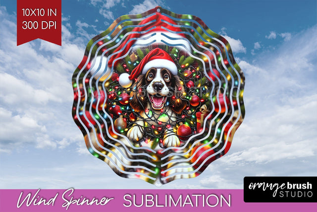 English Springer Spaniel Funny Christmas Dog Wind Spinner Sublimation OrangeBrushStudio 