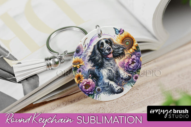 English Springer Spaniel Keychain - Dog mom Floral Keychain Sublimation Design Sublimation OrangeBrushStudio 