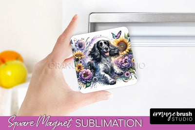 English Springer Spaniel Magnet Sublimation - Dog Mom Floral Magnet PNG Design Sublimation OrangeBrushStudio 