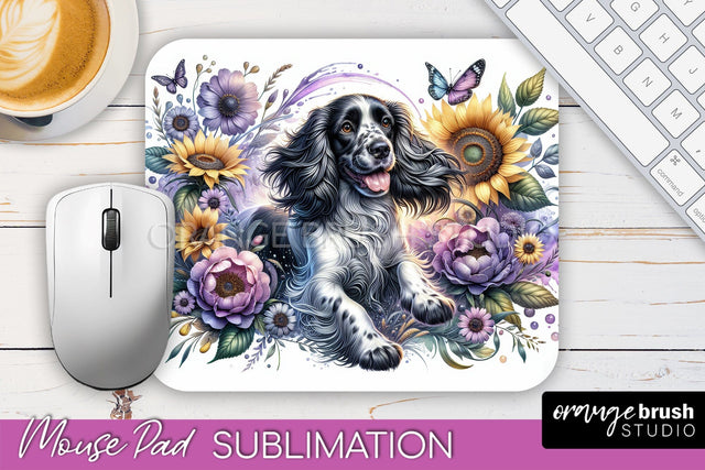 English Springer Spaniel Mouse Pad Design - Dog Mom Floral Mousepad Sublimation Sublimation OrangeBrushStudio 