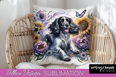 English Springer Spaniel Pillow Cover - Dog Mom Floral Pillow Sublimation Sublimation OrangeBrushStudio 