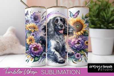 English Springer Spaniel Tumbler Wrap - Dog Mom Floral Tumbler Sublimation Sublimation OrangeBrushStudio 