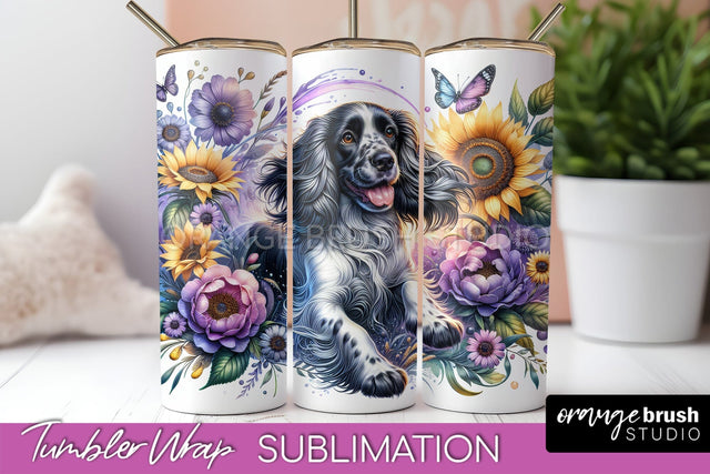 English Springer Spaniel Tumbler Wrap - Dog Mom Floral Tumbler Sublimation Sublimation OrangeBrushStudio 