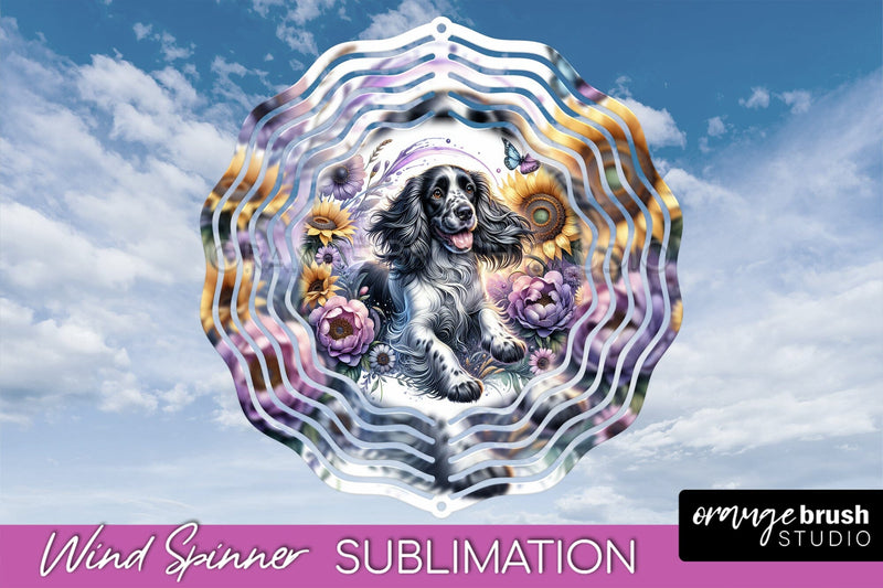 English Springer Spaniel Wind Spinner, Dog Mom Floral Wind Spinner Sublimation Sublimation OrangeBrushStudio 