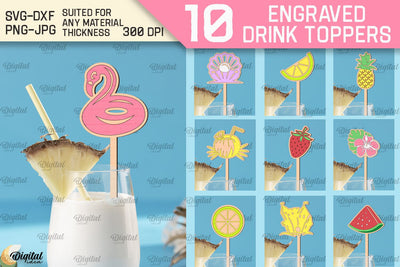 Engraved Drink Topper SVG. Cocktail Topper Laser Cut SVG Evgenyia Guschina 