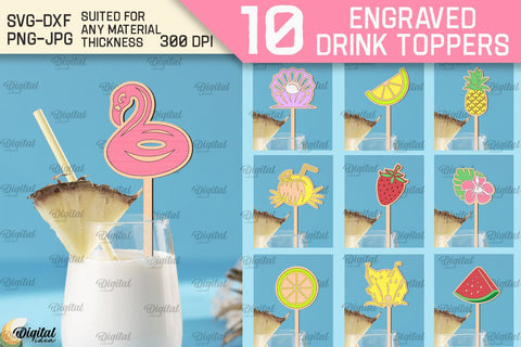 Engraved Drink Topper SVG. Cocktail Topper Laser Cut SVG Evgenyia Guschina 