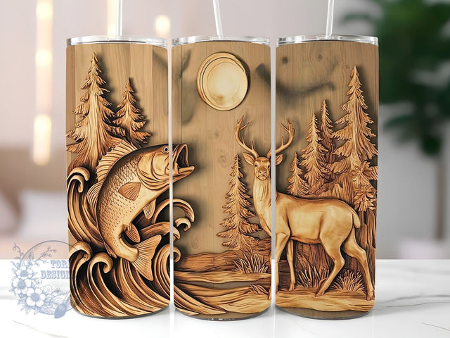 Engraved Fishing 20oz Skinny Tumbler, Woodgrain Man Tumbler Png, Straight & Tapered Tumbler Wrap, Instant Digital Download Sublimation ToriDesigns 