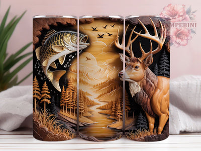 Engraved Fishing Rustic Scene 20oz Tumbler, Wood Relief, Wildlife Scene, Outdoor Design, Rustic Texture, Skinny Tumbler, Sublimation PNG Sublimation Li Zamperini 