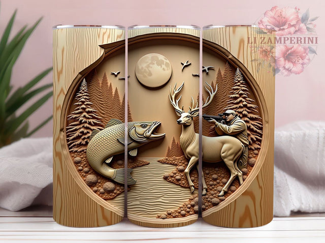 Engraved Fishing Woodgrain Tumbler Wrap, 20oz Tumbler Sublimation, Rustic Fishing Design, Fisherman Gift Tumbler, Outdoor Sports Tumbler, Carved Wood Aesthetic Sublimation Li Zamperini 