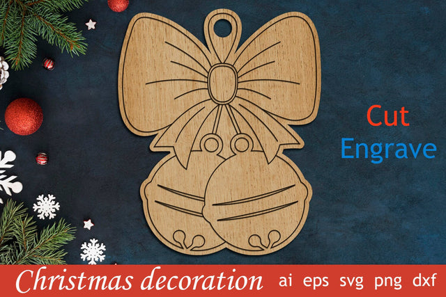 Engraved holiday decor svg, Christmas ornament with bells, Laser cut template SVG AnastasiyaArtDesign 