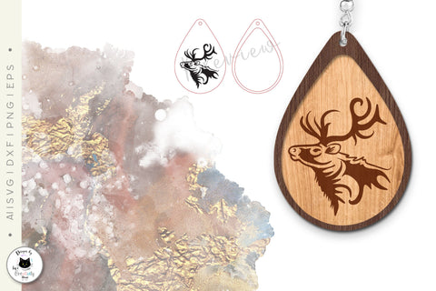 Engraved Reindeer Laser Cut Earrings SVG SVG Ivy's Creativity House 