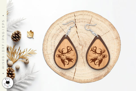 Engraved Reindeer Laser Cut Earrings SVG SVG Ivy's Creativity House 