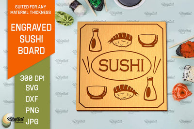 Engraved Sushi Board Laser Cut. Serving Board SVG SVG Evgenyia Guschina 