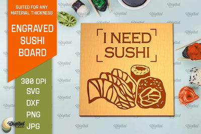 Engraved Sushi Board Laser Cut. Serving Board SVG SVG Evgenyia Guschina 