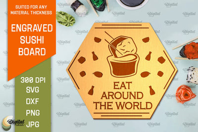 Engraved Sushi Board Laser Cut. Serving Board SVG SVG Evgenyia Guschina 