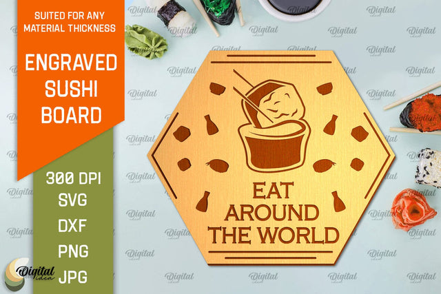 Engraved Sushi Board Laser Cut. Serving Board SVG SVG Evgenyia Guschina 
