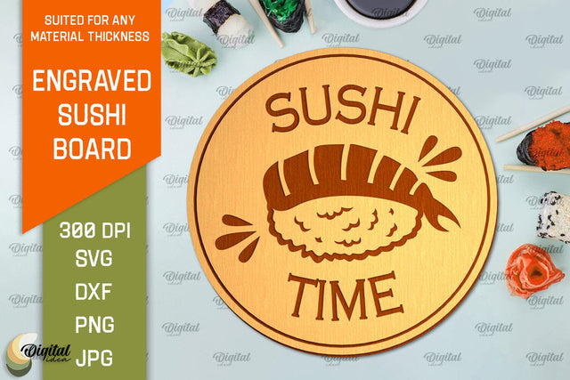 Engraved Sushi Board Laser Cut. Serving Board SVG SVG Evgenyia Guschina 