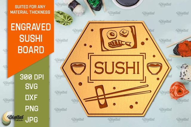 Engraved Sushi Board Laser Cut. Serving Board SVG SVG Evgenyia Guschina 