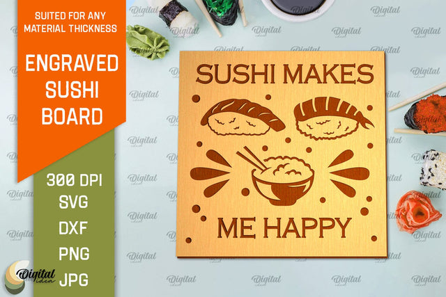 Engraved Sushi Board Laser Cut. Serving Board SVG SVG Evgenyia Guschina 