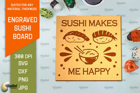 Engraved Sushi Board Laser Cut. Serving Board SVG SVG Evgenyia Guschina 