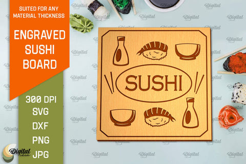 Engraved Sushi Boards Laser Cut Bundle. Serving Boards SVG SVG Evgenyia Guschina 