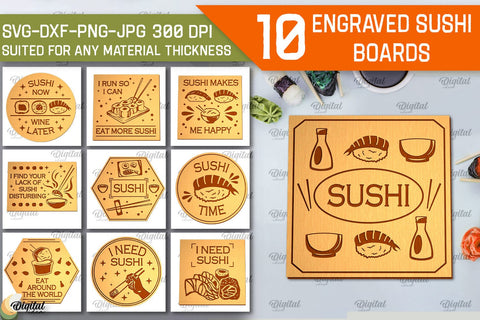 Engraved Sushi Boards Laser Cut Bundle. Serving Boards SVG SVG Evgenyia Guschina 