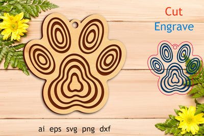 Engraving keychain with dog paw laser cut SVG AnastasiyaArtDesign 