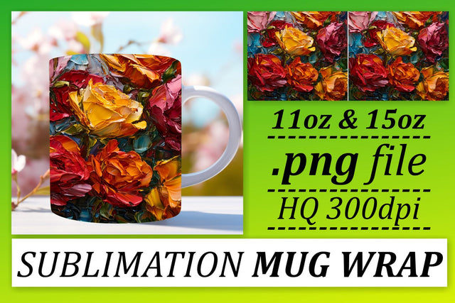 Enhance Your Mug Experience with Vibrant Oil Painted Florals - Sublimation Mug Wrap Sublimation afrosvg 