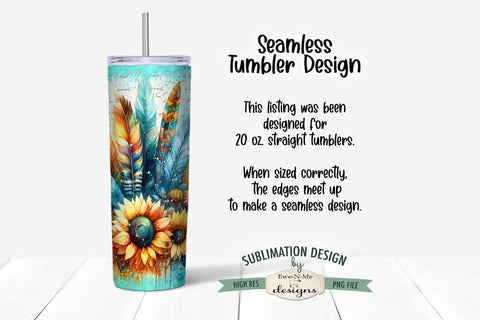 Enjoy The Little Things Sunflower Boho 20oz Seamless Tumbler Wrap Sublimation Ewe-N-Me Designs 