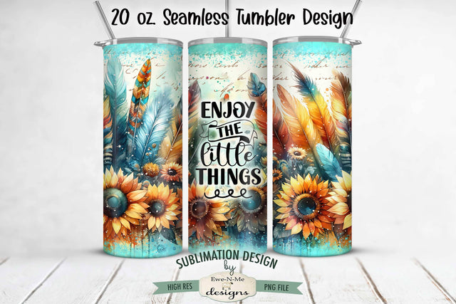 Enjoy The Little Things Sunflower Boho 20oz Seamless Tumbler Wrap Sublimation Ewe-N-Me Designs 