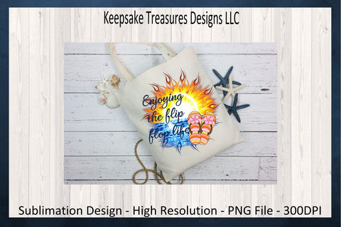 Enjoying The Flip Flop Life Sublimation PNG, Tropical Sunset, Sublimation Beach T-Shirt Design, Digital Download Sublimation Keepsake Treasures Designs LLC. 