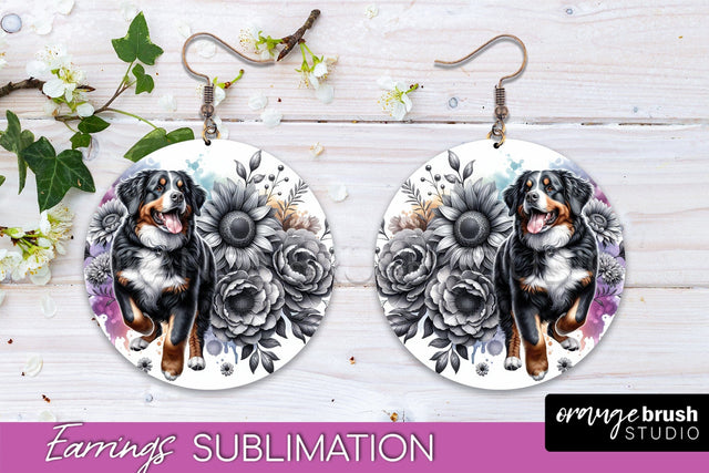 Entlebucher Mountain Earrings - Dog Mom Floral Round Earring Sublimation Sublimation OrangeBrushStudio 