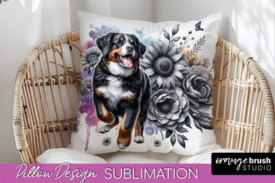 Entlebucher Mountain Pillow Cover - Dog Mom Floral Pillow Sublimation Sublimation OrangeBrushStudio 