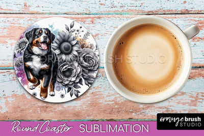 Entlebucher Mountain Round Coaster - Dog Mom Floral Coaster Sublimation Sublimation OrangeBrushStudio 